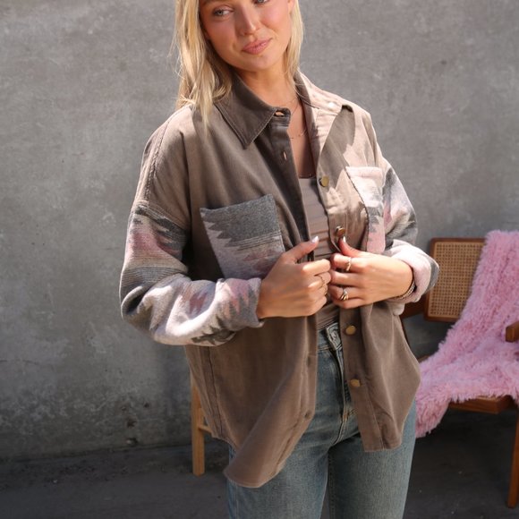 *Boutique New* Corduroy Shirt Jacket Shacket "Canyon Ridge" Southwestern Vibes - Picture 2 of 3